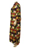 Vestido de camisa con cuello vuelto de retazos con estampado informal multicolor Vestidos de talla grande (sin cinturón)