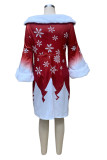 Bianco rosso elegante stampa patchwork piume al largo della spalla abiti gonna un passo