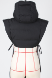 Black Casual Solid Draw String Mandarin Collar Outerwear