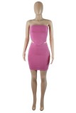 Rose Pink Sexy Casual Solid Backless Strapless Sleeveless Two Pieces
