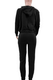 Black Casual Solid Patchwork Hooded Collar Long Sleeve Three Pieces
