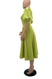 Green Casual Solid Patchwork O Neck A Line Dresses