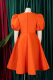 Tangerine Red Повседневные элегантные однотонные платья в стиле пэчворк с круглым вырезом