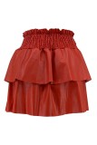 Red Casual Solid Patchwork Regular High Waist Conventional Solid Color Skirts