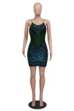 Green Sexy Patchwork Sequins Backless Spaghetti Strap Sleeveless Dress Dresses