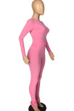 Pink Casual Solid Patchwork O Neck Long Sleeve Two Pieces