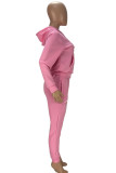 Colletto con cappuccio ricamato patchwork casual rosa moda manica lunga due pezzi