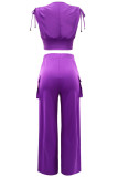 Purple Casual Solid Patchwork V Neck Sleeveless Two Pieces