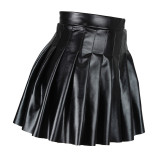 Black Fashion Casual Solid Regular High Waist Pleated Skirt