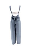 Baby Blue Sexy Casual Solid Backless Spaghetti Strap Sleeveless Two Pieces