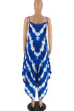 Blue Casual Print Patchwork Spaghetti Strap Loose Jumpsuits
