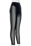Calça lápis preta fashion sexy sólida transparente e transparente de cintura alta