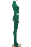 Зеленая сексуальная однотонная лоскутная половина водолазки с длинным рукавом из двух частей