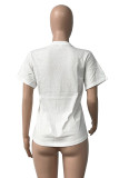 ホワイトファッションカジュアルレタープリントベーシックOネックTシャツ