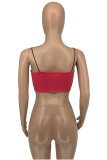 Red Sexy Street Solid Backless Spaghetti Strap Tops