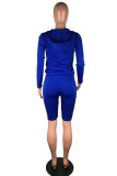 Abbigliamento sportivo casual blu tinta unita patchwork cerniera collo con cappuccio manica lunga due pezzi