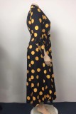Gele casual stippenprint patchwork lange jurk met kraag Grote maten jurken