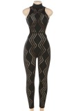 Zwarte Sexy Solid Backless Halve Coltrui Skinny Jumpsuits