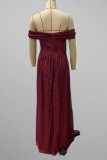 Pink Elegant Solid Sequins Patchwork Slit Fold Strapless Evening Dress Dresses