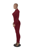 Burgundy Sexy Solid Sequins Zipper Collar Skinny Jumpsuits