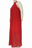 Watermelon Red Elegant Solid Patchwork Fold Halter A Line Plus Size Dresses