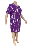 Robe décontractée grande taille imprimé basique col V manches courtes violet