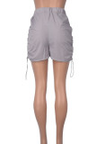 Grey Casual Solid Patchwork High Waist Straight Solid Color Bottoms