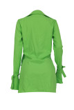 Vestidos de manga larga con cuello en V de patchwork sólido casual verde fluorescente