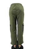 Армейские зеленые повседневные однотонные однотонные брюки в стиле пэчворк с карманом и высокой талией в складку с высокой талией
