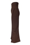 Brown Casual Solid Basic Skinny High Waist Conventional Solid Color Skirt