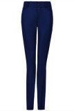 Pantalones lápiz de cintura alta flacos básicos sólidos casuales de moda azul