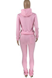 Pink Casual Solid Patchwork Fold Hooded Collar Long Sleeve Two Pieces