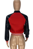 Red Casual Letter Patchwork Conventional Collar Outerwear