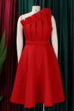 Röd Elegant Solid Patchwork Vik Snedkrage Aftonklänning Klänningar