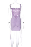 Purple Sexy Solid Backless Fold Strap Design Spaghetti Strap Dresses