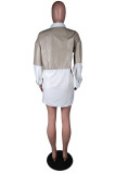 アプリコット ファッション カジュアル ソリッド パッチワーク ターンダウン カラー シャツ ドレス
