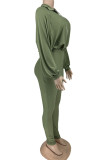 Tute skinny con colletto con cerniera patchwork casual verde militare