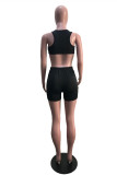 Black Fashion Casual Sportswear Solid Basic O Neck Sleeveless Two Pieces