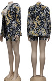 Black Casual Print Patchwork Cardigan Collar Long Sleeve Two Pieces