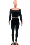 Black Casual Sportswear Solid Patchwork V Neck Long Sleeve Two Pieces