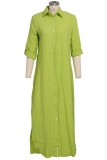 Mint green Casual Solid Patchwork Buckle Turndown Collar Shirt Dress Dresses