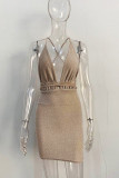 Абрикосовое сексуальное сплошное бинтовое платье в стиле пэчворк с открытой спиной на тонких бретелях, юбка-карандаш, платья