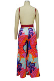 Rot Sexy Print Patchwork Spaghetti Strap Straight Jumpsuits