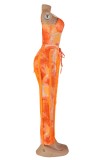 Orange Sexy Casual Print Tassel Backless Spaghetti Strap Sleeveless Two Pieces