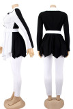 White Casual Solid Patchwork With Belt Turn-back Collar Long Sleeve Two Pieces