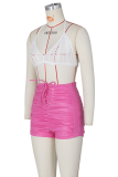 Pink Street Solid Fold Skinny High Waist Pencil Solid Color Bottoms