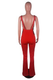 Earth Yellow Casual Solid Backless Slit Spaghetti Strap Regular Jumpsuits