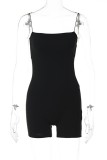 Noir Sexy Casual Sportswear Solide Dos Nu Spaghetti Strap Skinny Barboteuse