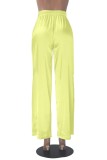 Желтые повседневные однотонные базовые обычные однотонные брюки с высокой талией