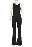 Brownness Casual Solide Patchwork O-hals Skinny Jumpsuits
